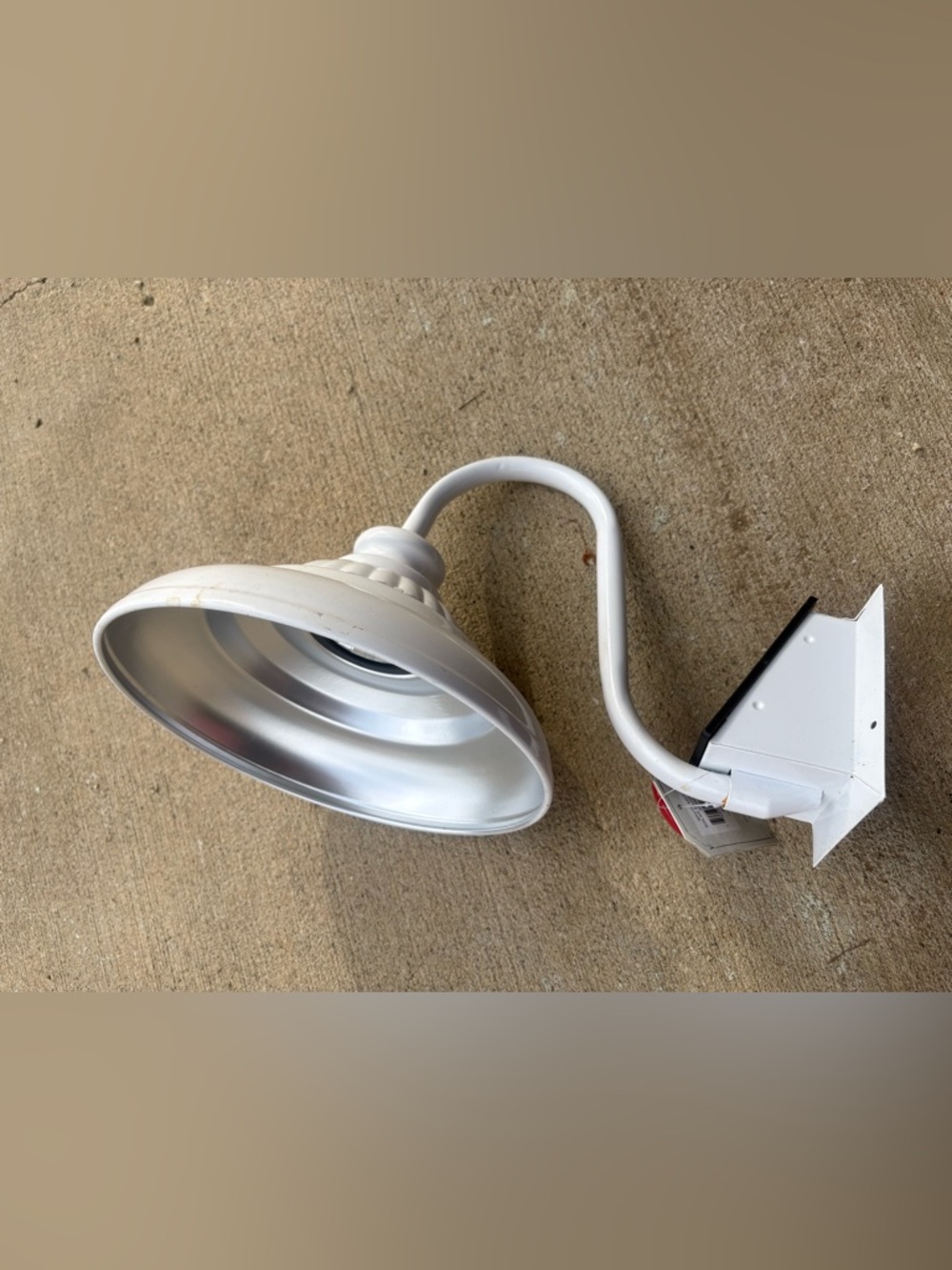 NEW RedHead White and Silver Curved Gooseneck Solar Barn Light Fixture